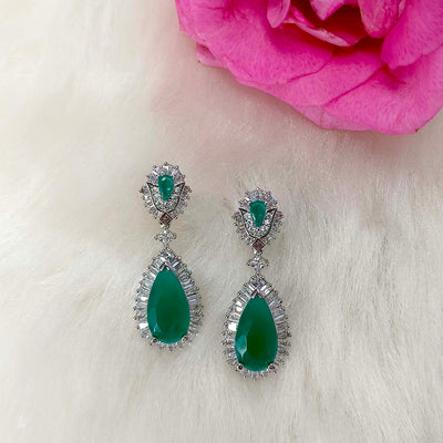 Emerald Green Droplet Diamante Cubic Zirconia Earrings  Curio Cottage
