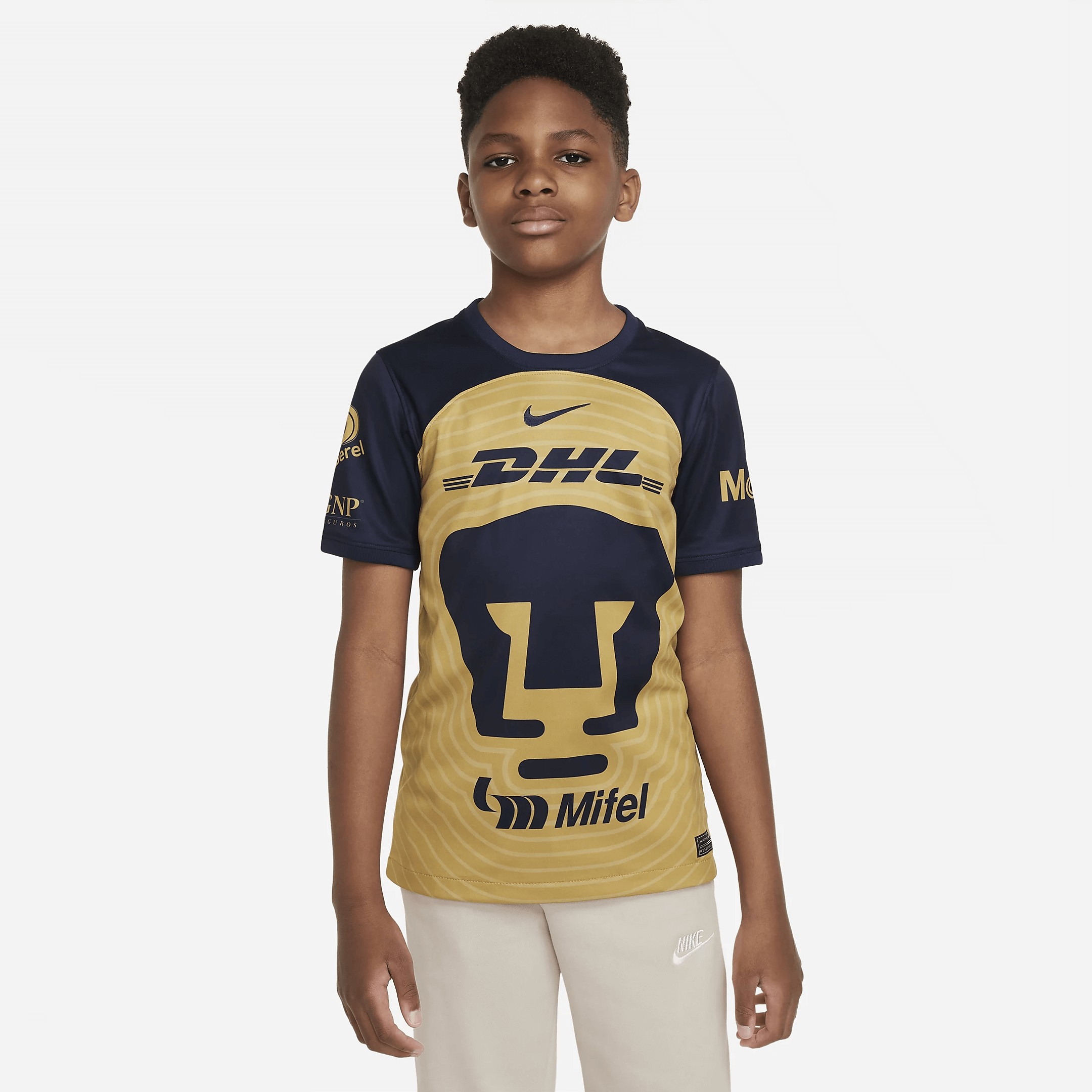 Nike 2022-23 Pumas Youth Away Jersey - Gold-Obsidian