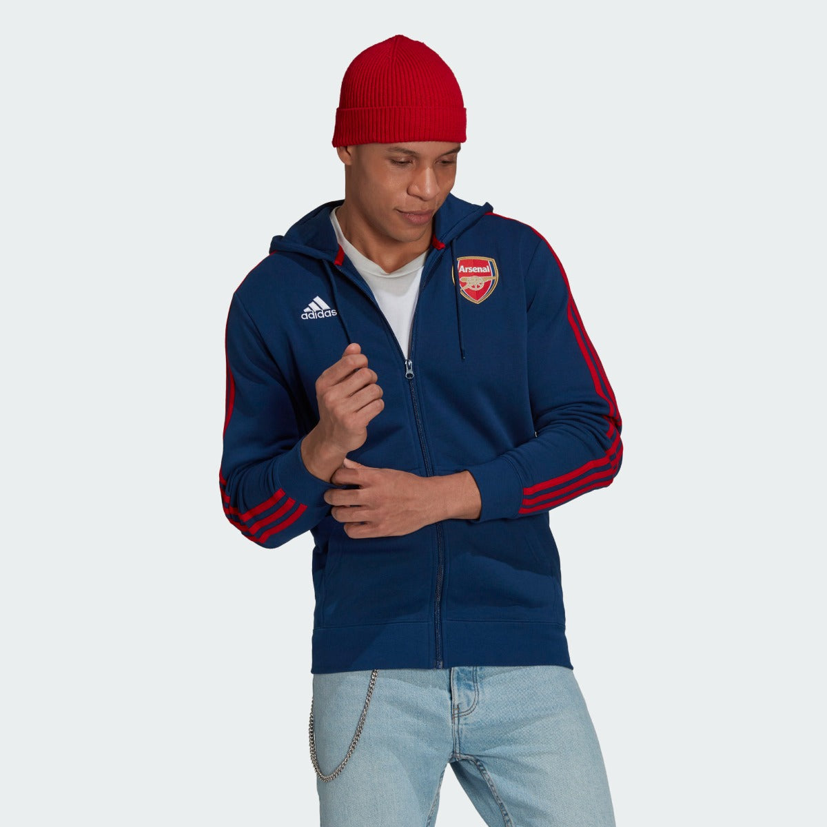 Adidas 2021-22 Arsenal 3 Stripe Full-Zip Hoody - Navy