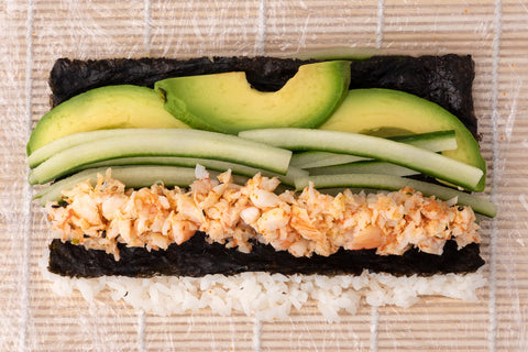 When making sushi rolls with a bamboo mat, place it in a large