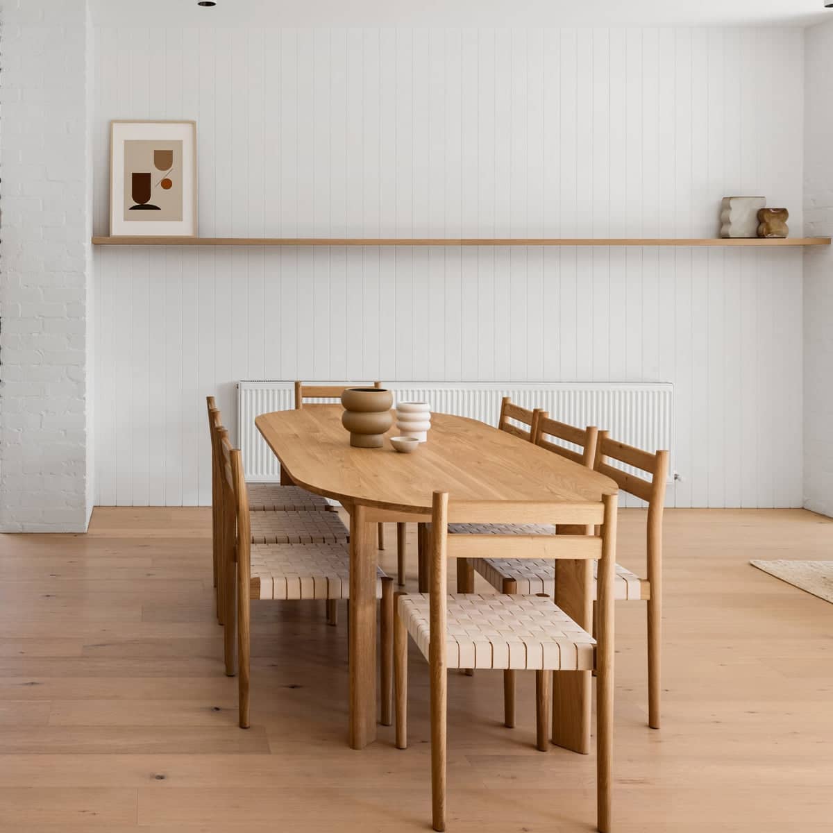 shaker dining bench with curved back