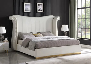 Luna Cream Velvet Queen Size Bed Frame - Melissa Furniture