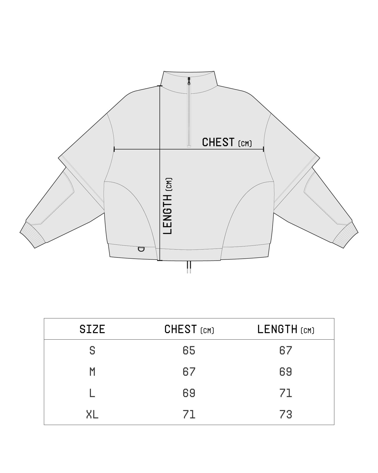 Size Guide for the Half Zip