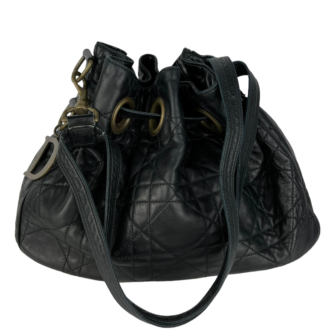 Dior Brown Nylon Cannage Bucket Bag Beige Leather Cloth ref117459  Joli  Closet