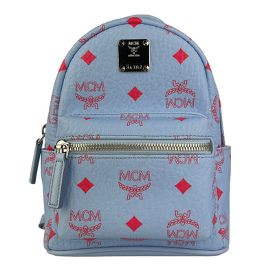 MCM Visetos Mini Stark Backpack Light Blue Red, FASHIONPHILE