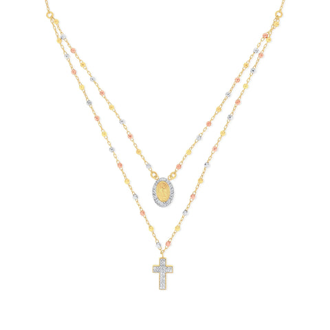 Gloria Jewels Two Layer Crystal Cross Pendant