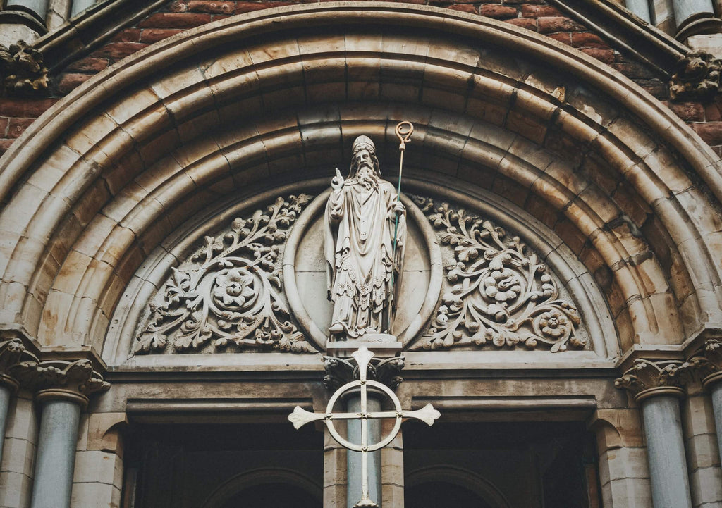 St. Patricks status in church facade
