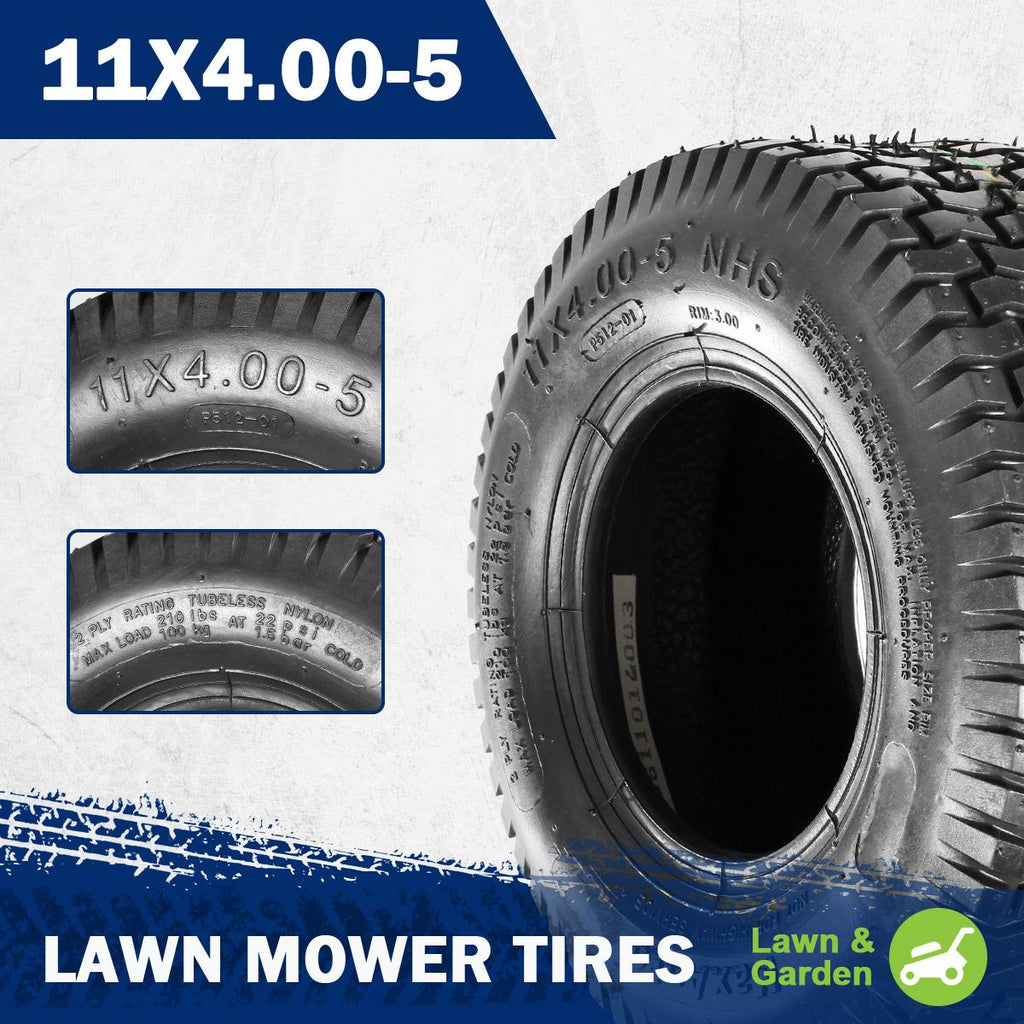 MaxAuto 2 Pcs 11x4X5 11x4.00-5 Turf Tire for Lawn & Garden Mower, P512 LRA