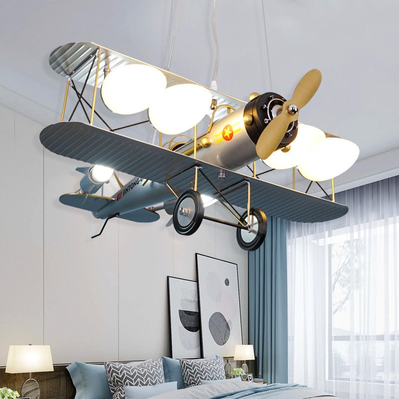 Airplane Ceiling Lamp Kids’ Bedroom Chandelier Creative Baby Boy’s Modeling  Light