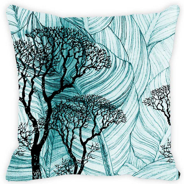 Leaf Design Aqua Tones Floral - Set of 2 Cushion Covers