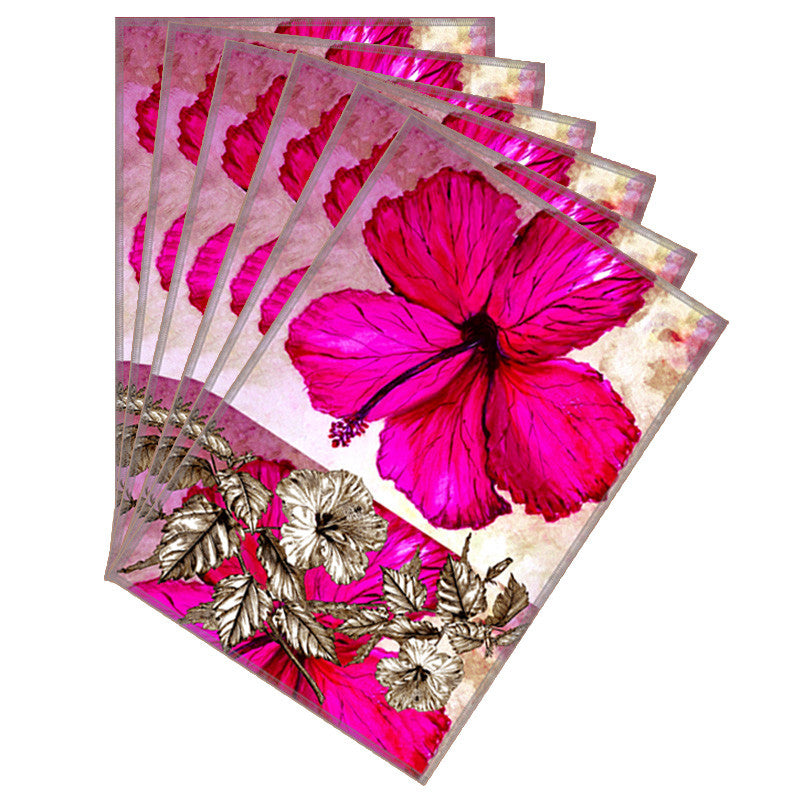 Leaf Designs Sketched Floral Hot Pink Table Mat Set Of 6