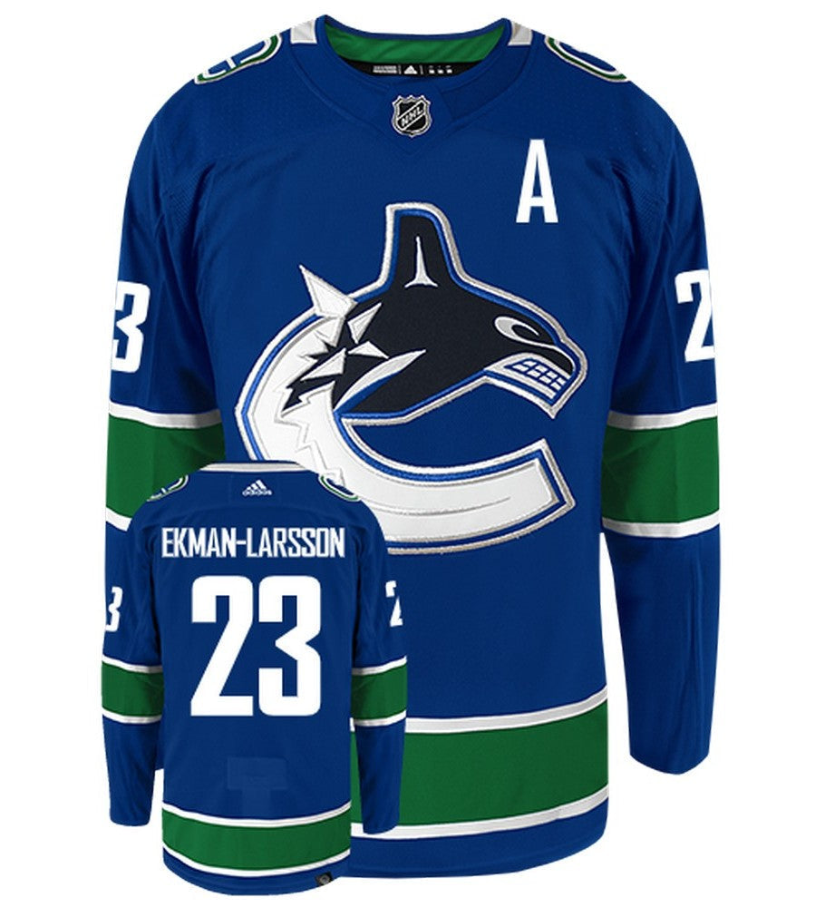 Ekman-Larsson Vancouver Canucks Adidas Primegreen Authentic Home NHL Hockey Jersey - Front/Back View