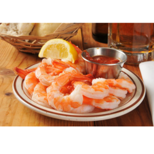 image of key west pink shrimp with cocktail sauce and lemon