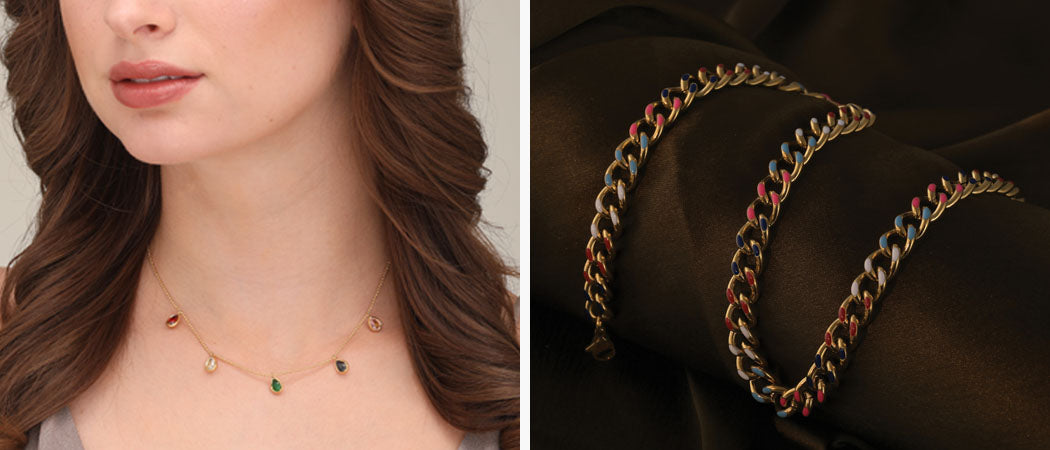 The Colourful Stones Necklace(left) and Chunky Colour Fusion Chain(right) from Palmonas
