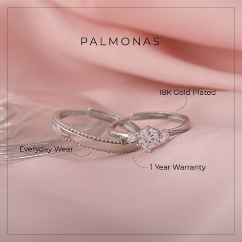Elegante Solitaire Couple Rings | 1 year warranty | waterproof | anti-tarnish | Palmonas