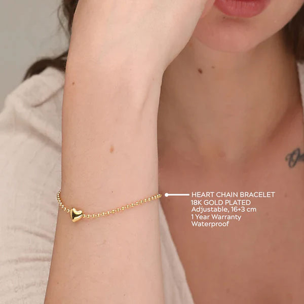 Heart Chain Bracelet- 18k Gold Plated