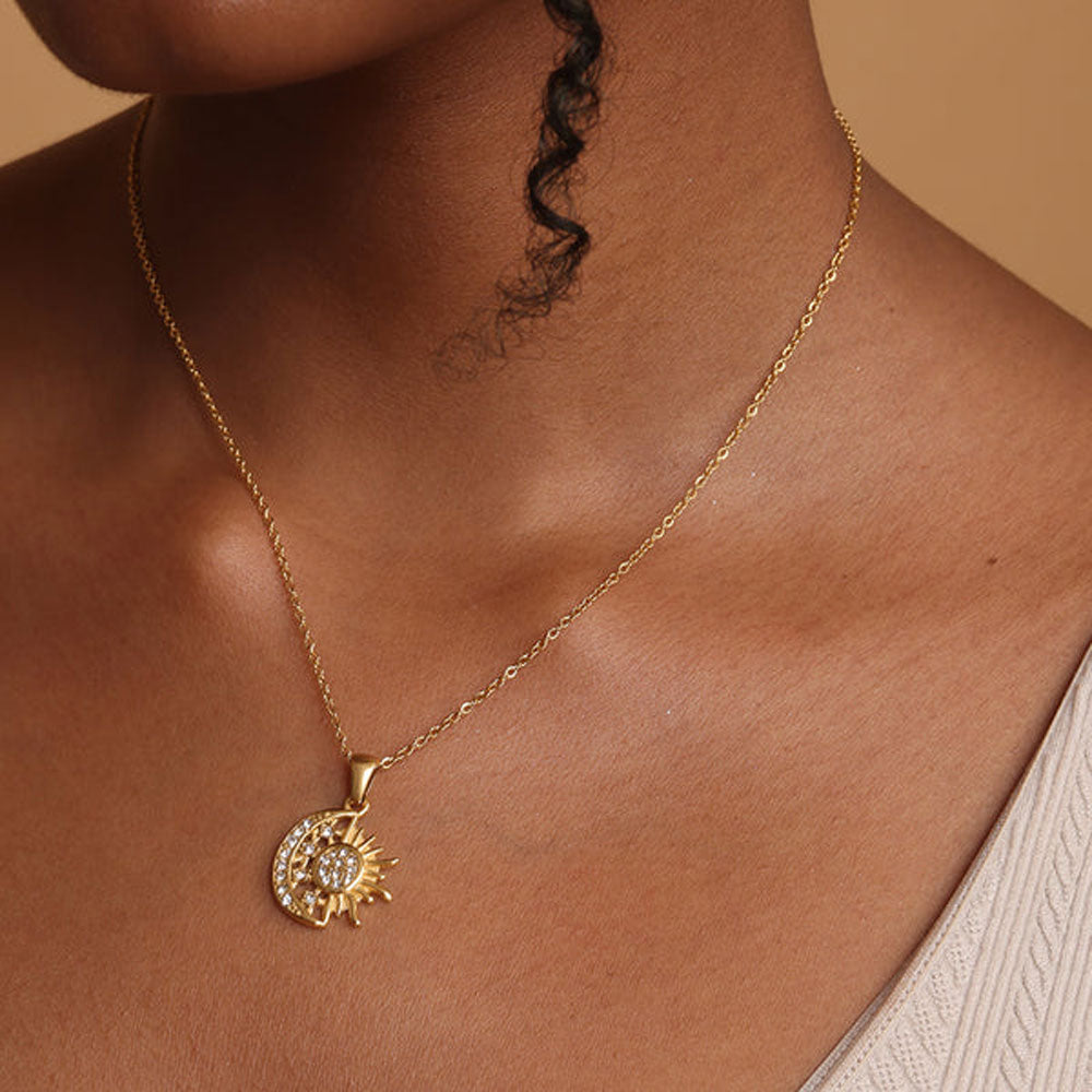 Sun and Moon Necklace | Gold Plated Sun Moon Necklace for Girls | Arti –  Jewellery Hat