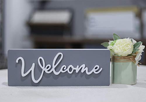Parisloft Vertical Wooden Welcome Sign Plaque with Wreath Wall Hanging Decor|Large Farmhouse Decor for Entryway,Front Door