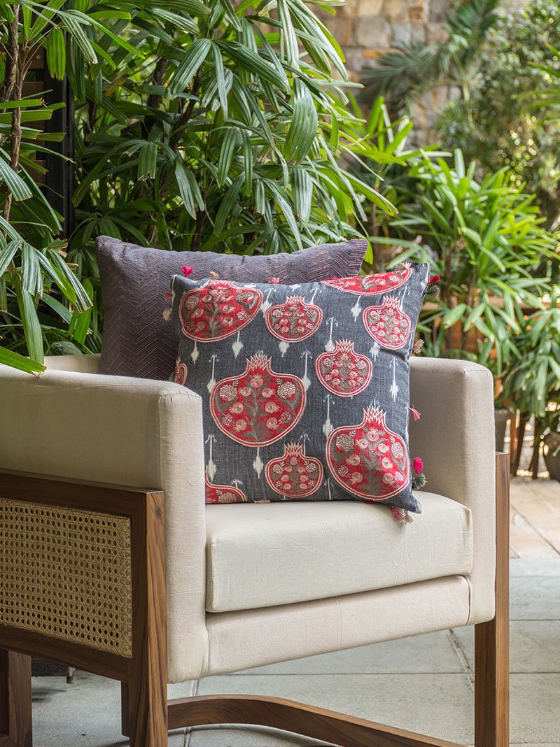 Pomegranate Orchard Cushion Cover (Charcoal)