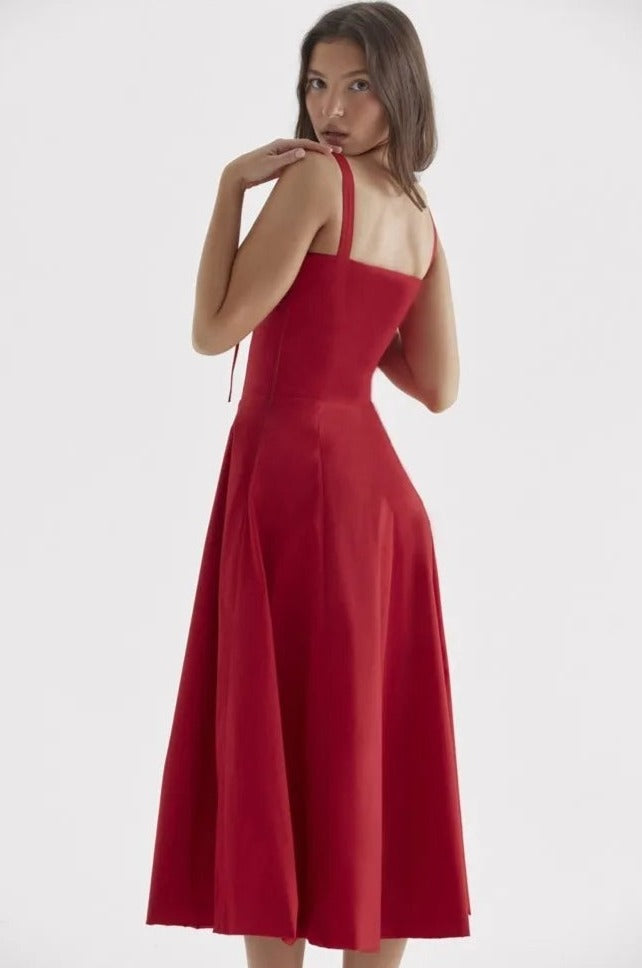 Vestido Midi Vermelho Elegante