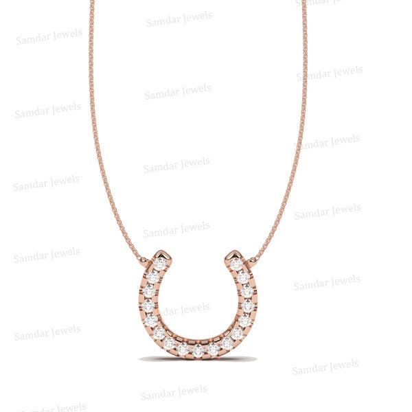 Diamond Horseshoe Necklace 14k Gold, Natural Diamonds Necklace, Dainty