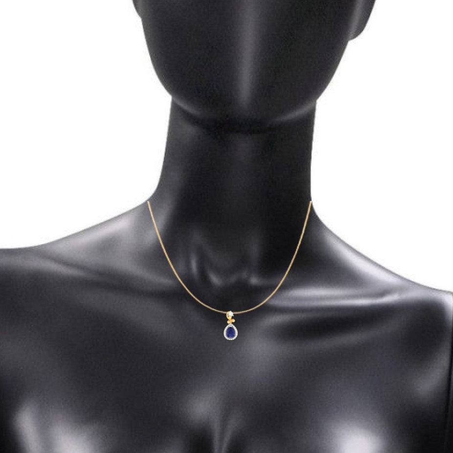 Pear Shape Blue Sapphire Pendant Necklace, 14k Solid Gold, Teardrop
