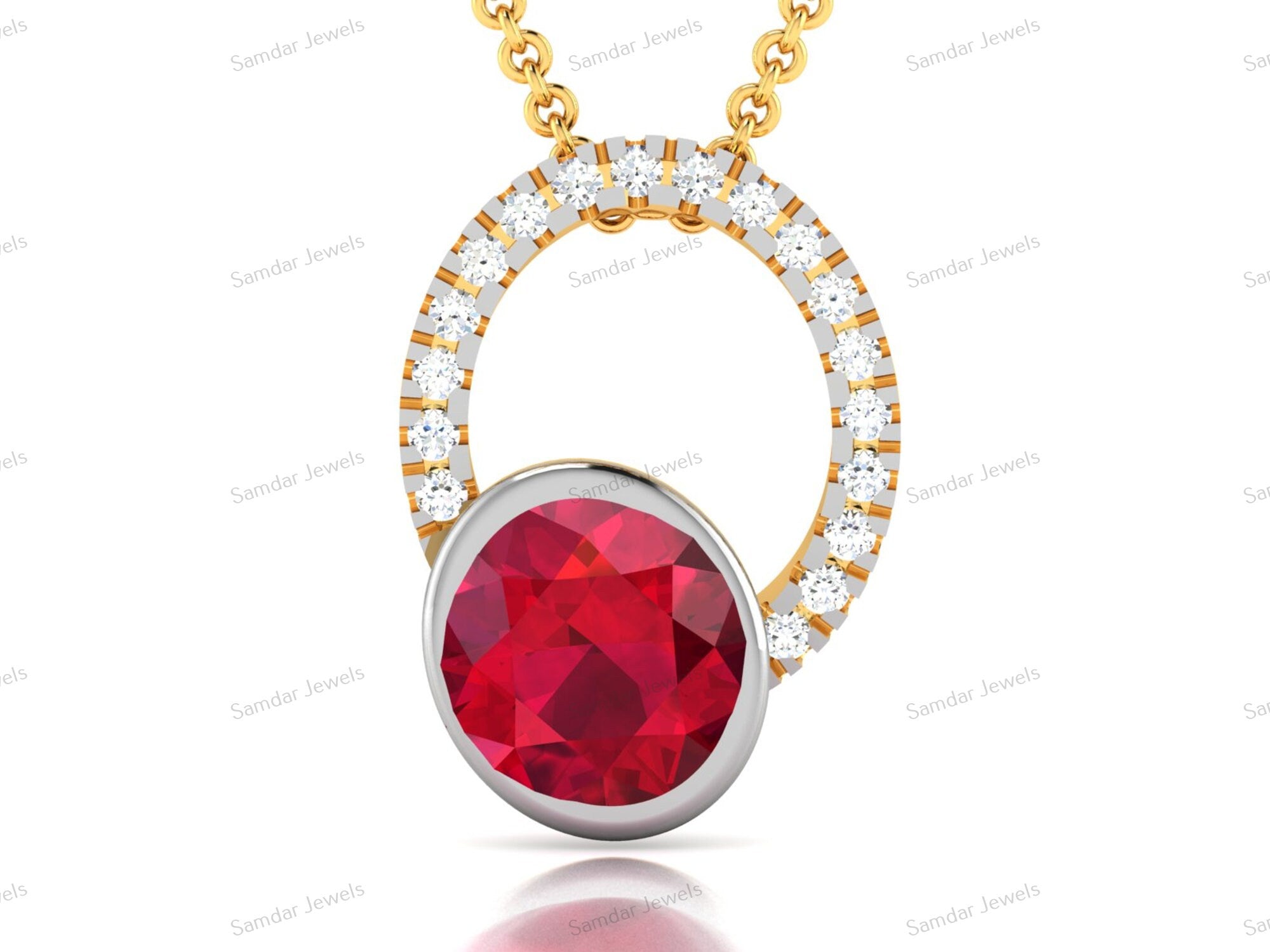 Ruby Solitaire Necklace, 14k Solid Gold Unique Ruby Necklace, Lab Made