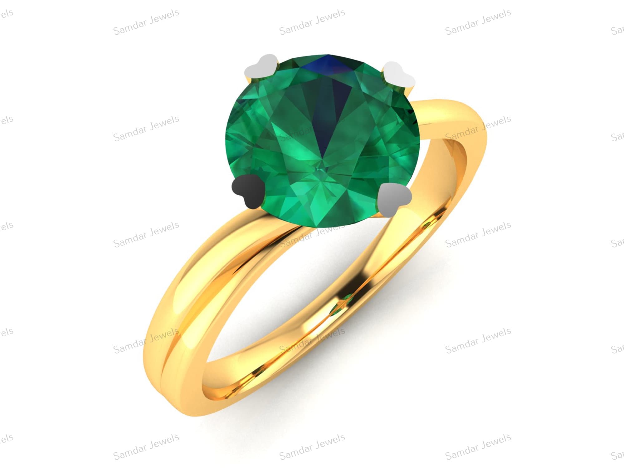 Emerald Solitaire Engagement ring, 14k solid gold, Lab Made Emerald