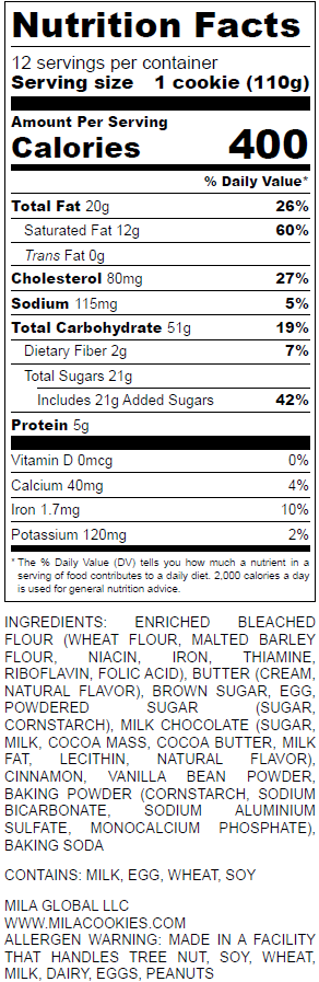 homemade ccookies nutrition label