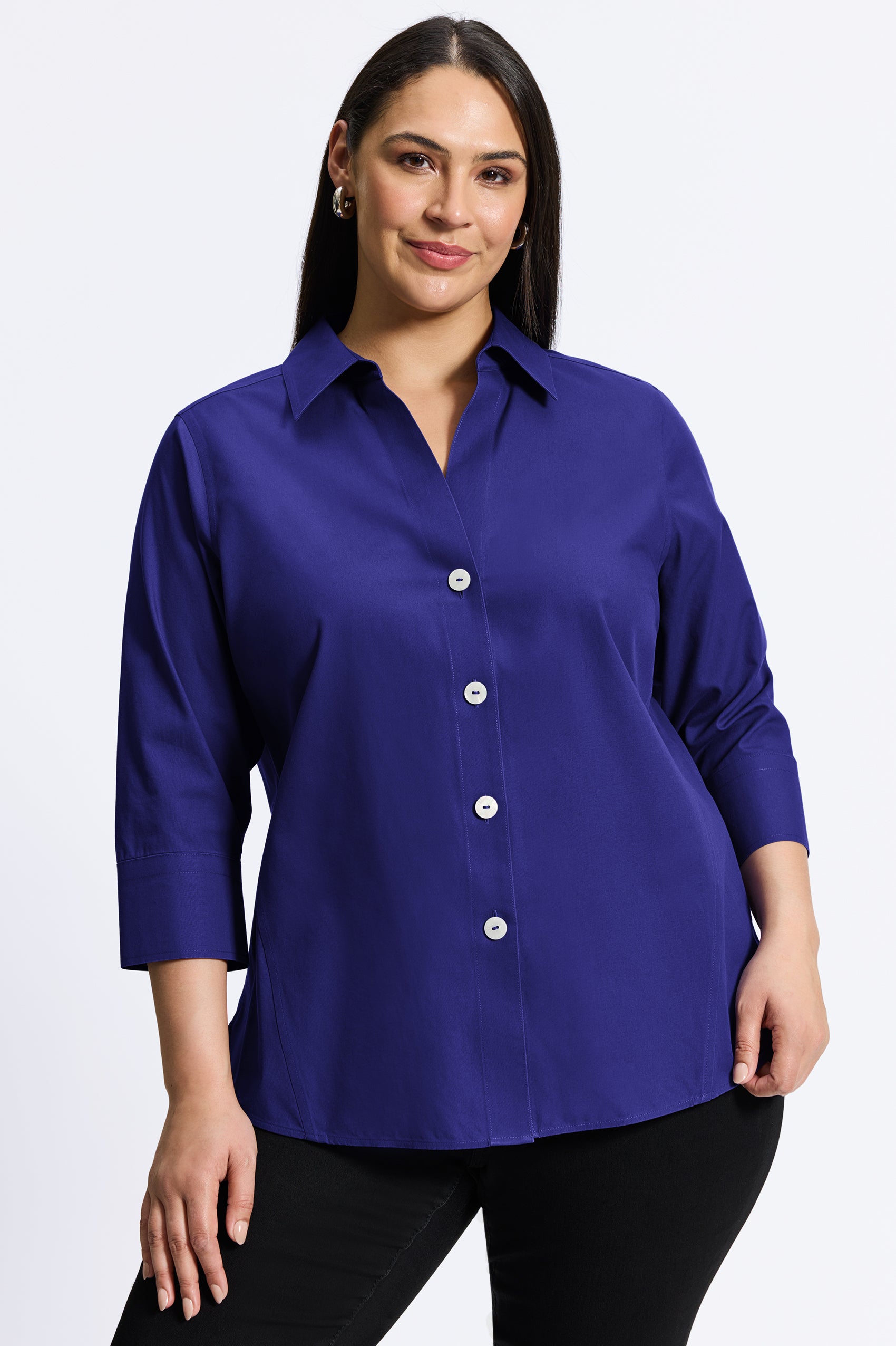 Paityn Plus Essential Pinpoint No Iron Shirt - Foxcroft product image