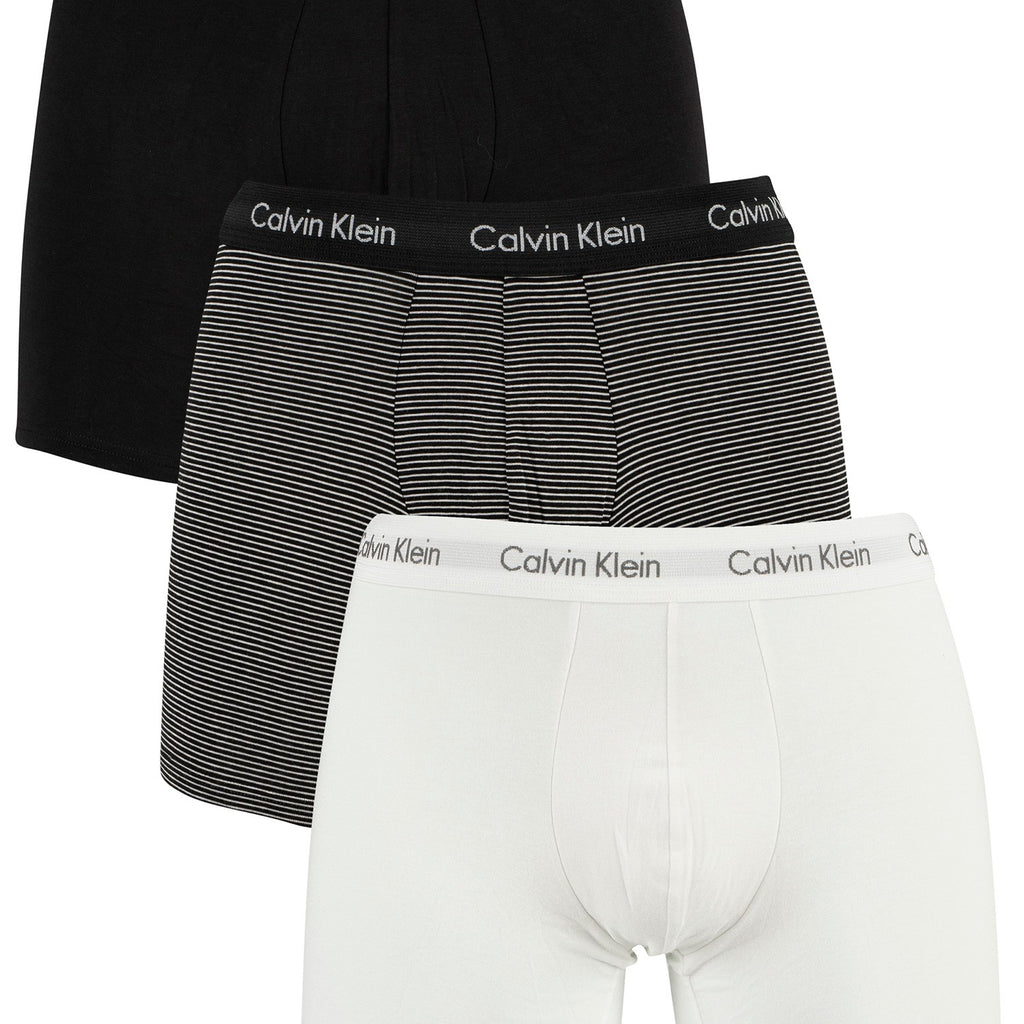 Calvin Klein Cotton Stretch 3 Pack Boxer Briefs - White / B&W Stripe / |  Trunks and Boxers