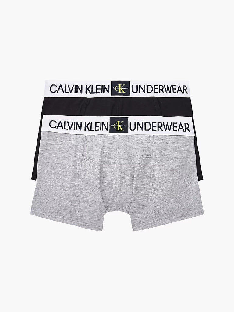 Calvin Klein Minigram Boys 2 pack Boxer Trunks (Grey Heather, Black) - |  Trunks and Boxers