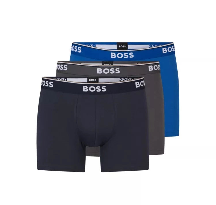 Boss 3 Pack of Stretch-Cotton Boxer Briefs - Black/Grey/Blue | Trunks and  Boxers