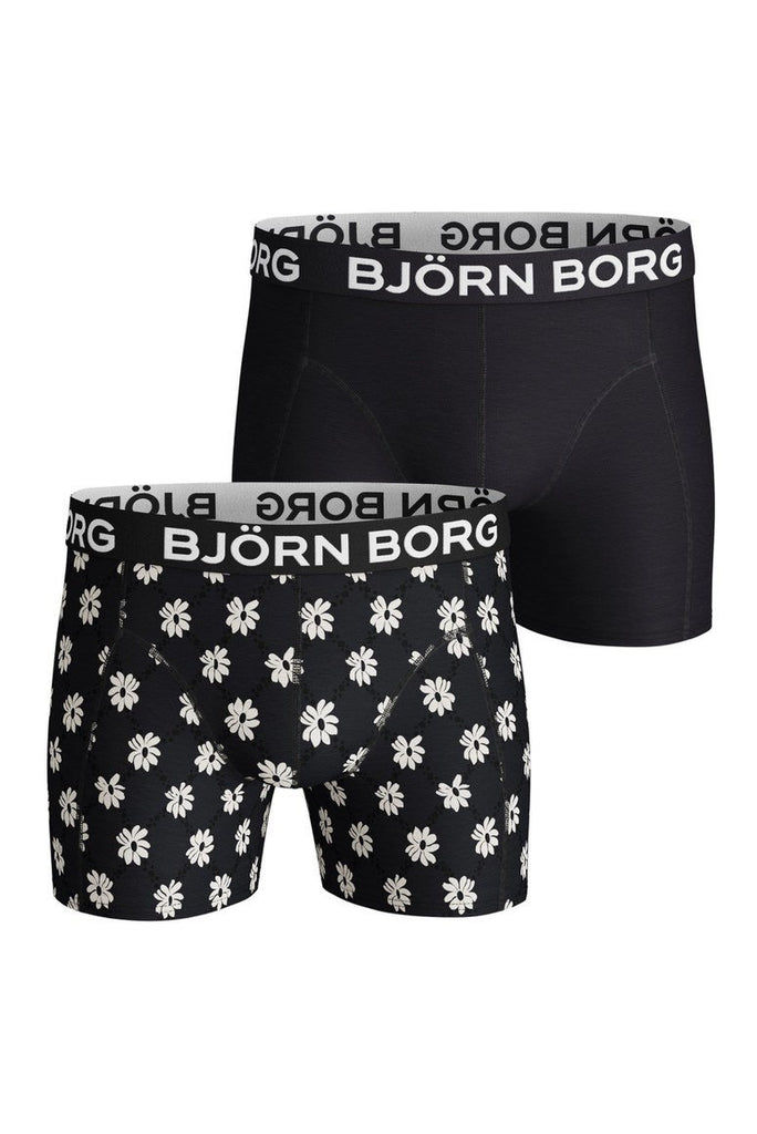 Björn Borg Men's 2 Pack Boxers - Grid (Black, Flower Black) | Trunks and