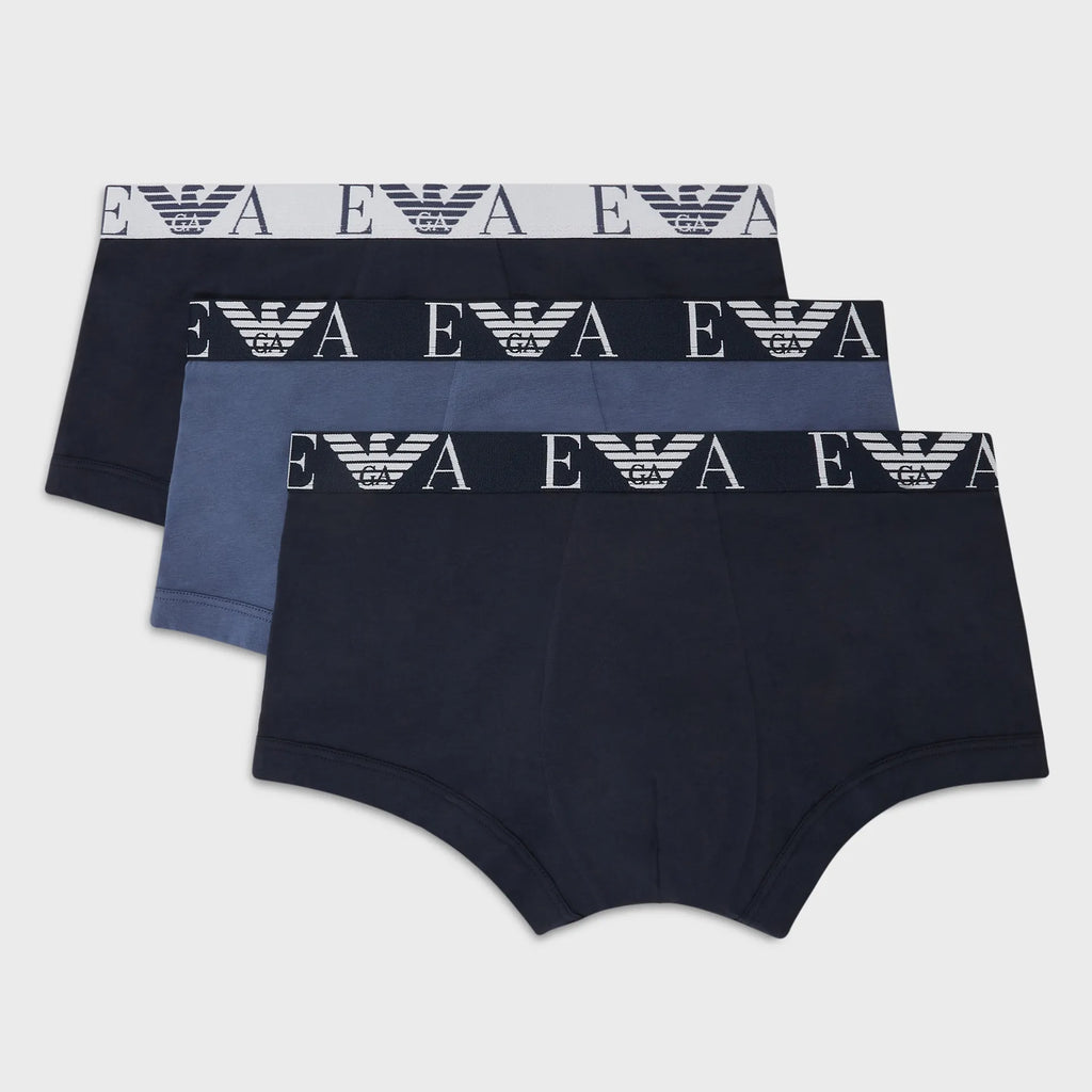 Emporio Armani 3 Pack Trunk - Stretch Cotton with Core Logo - Navy blu |  Trunks and Boxers
