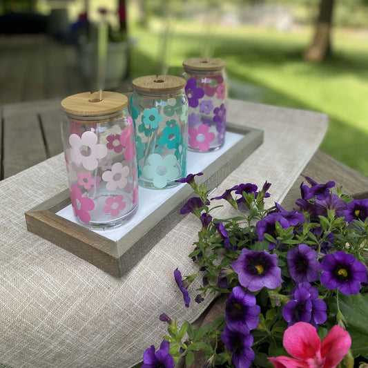 Wildflower Bouquet Trio, 16 oz Can Glass Tumbler, Iced Coffee Glass, Flower  Glassware, Floral Design Cup