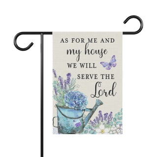 As For Me and My House Lavender Watering Can Scripture Garden Flag