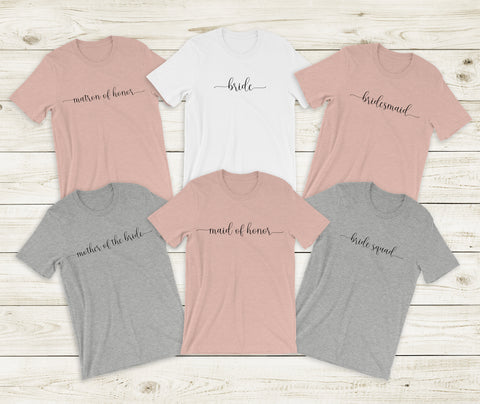 Bridesmaid Tshirt Bride, Maid of Honor, Matron of Honor, Mother of the Bride | Custom Bridesmaid Shirts, Bridal Party Shirts