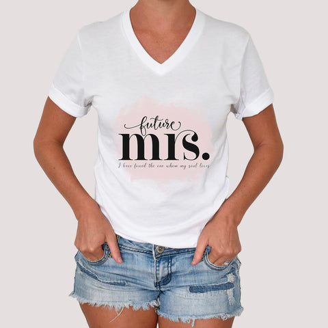 Bride Future Mrs Scripture Short Sleeve V-Neck Tee, Bride Gift, Bridal Shower Gift