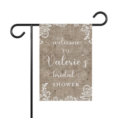 Personalized Bridal Shower Wedding Burlap and Lace Garden Flag