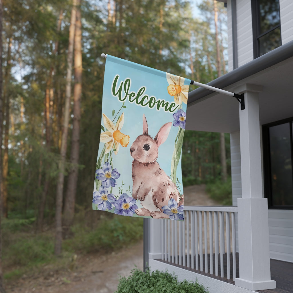 Spring Bunny Daffodils Welcome House Flag Banner | 3 x 5 Printify