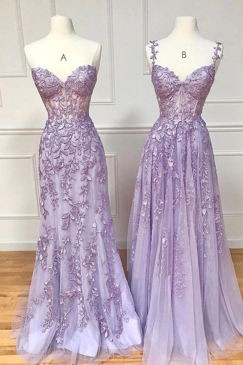Load image into Gallery viewer, A Line/Mermaid Purple Long Prom Dress with Appliques