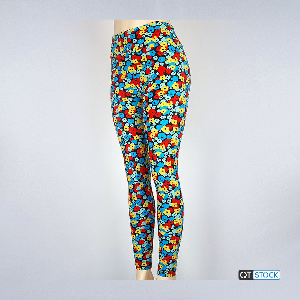 New LuLaRoe One Size Leggings With Colorful Retro Floral Design