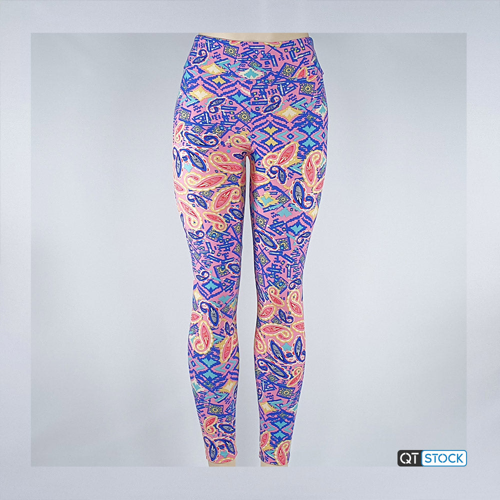 Vibrant Plus Size Printed Leggings Paisley Floral Queen Plus 1X 2X 3X Pink  Turquoise Mandala