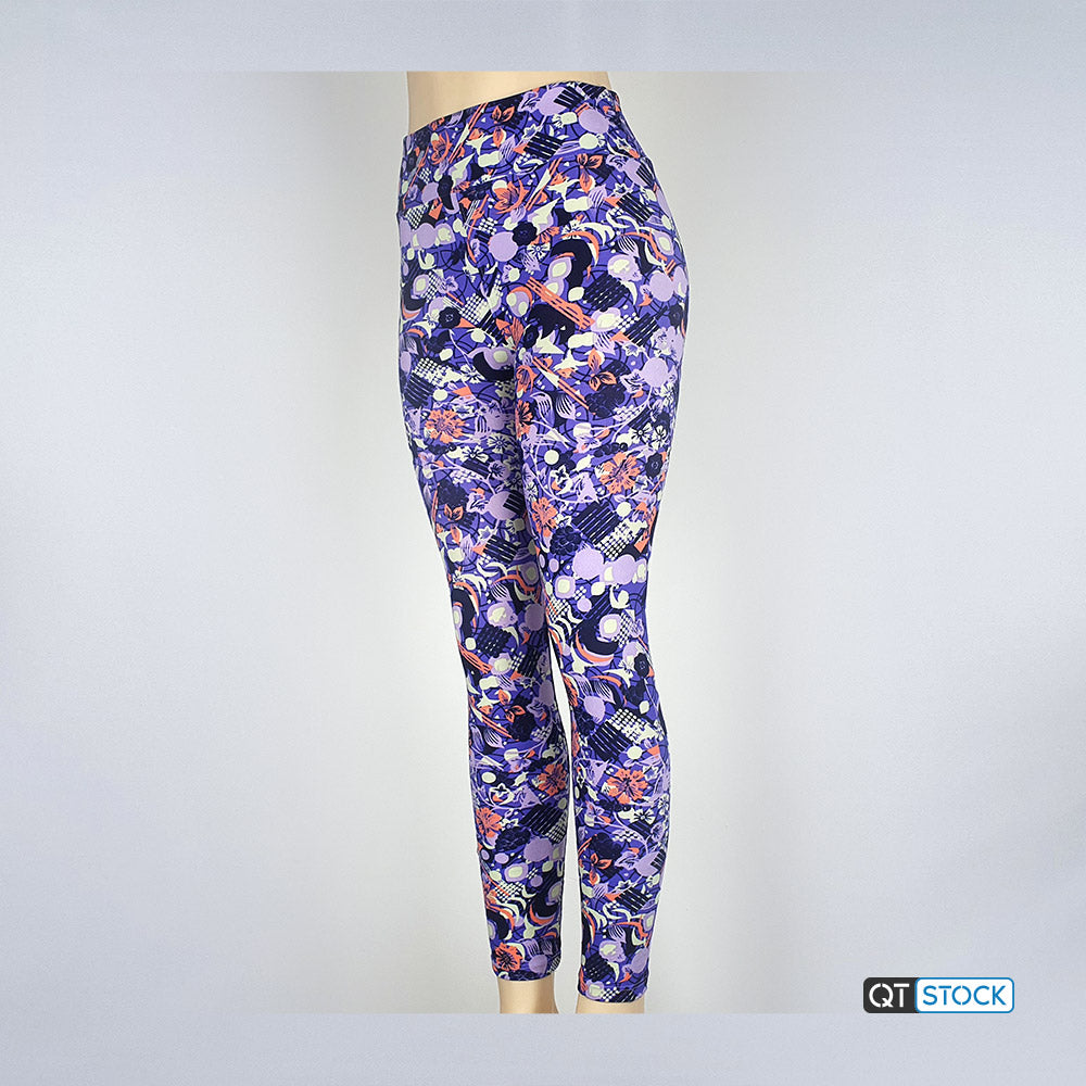 Lularoe One Size OS Dark Blue Pink Purple Floral Buttery Soft Leggings - OS  fits Adults 2-10