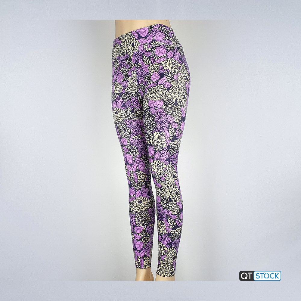 Lularoe One Size OS Floral Leggings Purple Light Blue (OS fits Adults 2-10)  at  Women's Clothing store