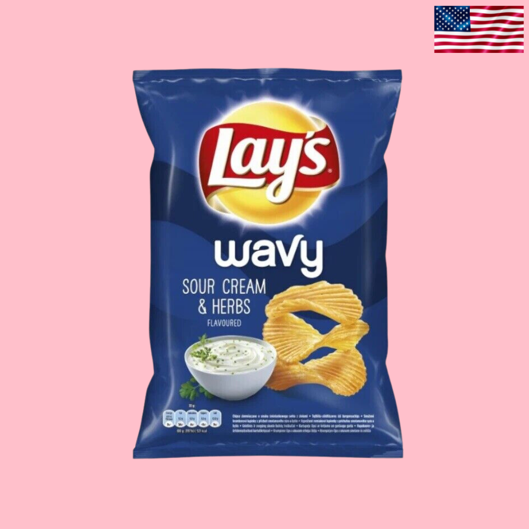 USA Lays Sour Cream & Herb Potato Chips Wavy 120g