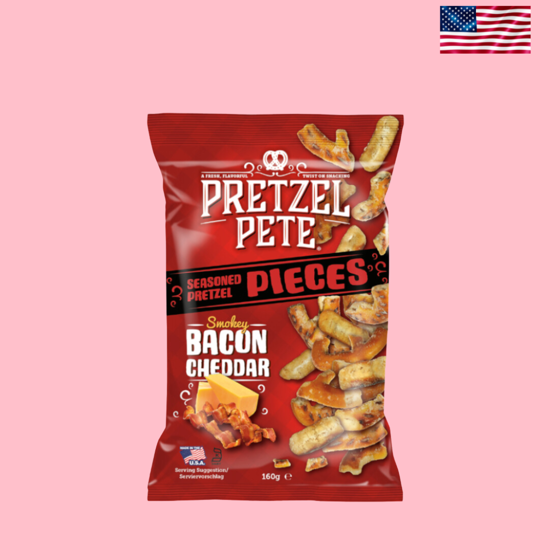 USA Pretzel Pete Smoky Bacon Cheddar Seasoned Pretzels 160g