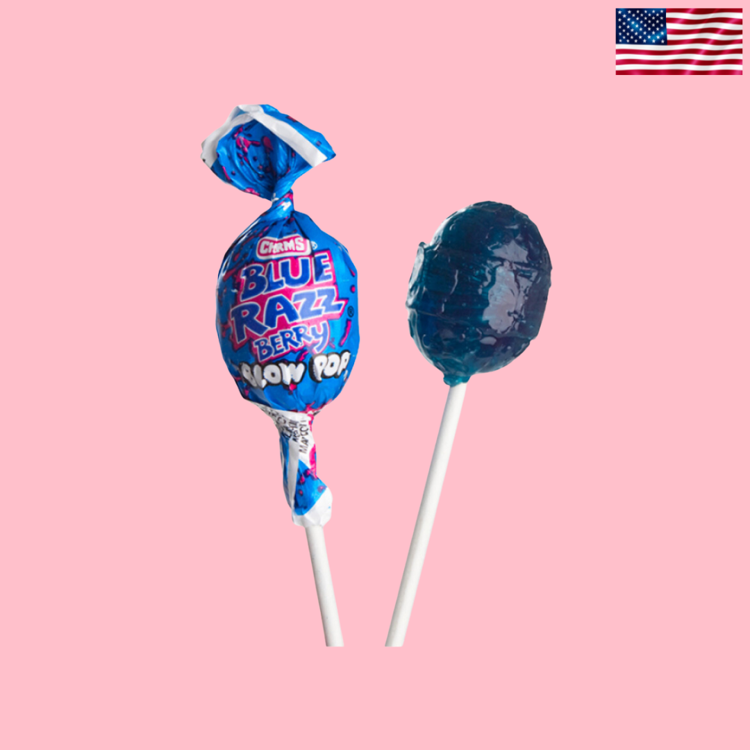 USA Charms Blow Pop Blue Razz Flavour Lollipop 18.4g