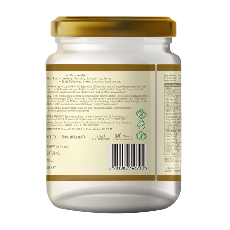 Coco Soul Virgin Coconut Oil 500 ml (Jar Flat) - Pack of 2